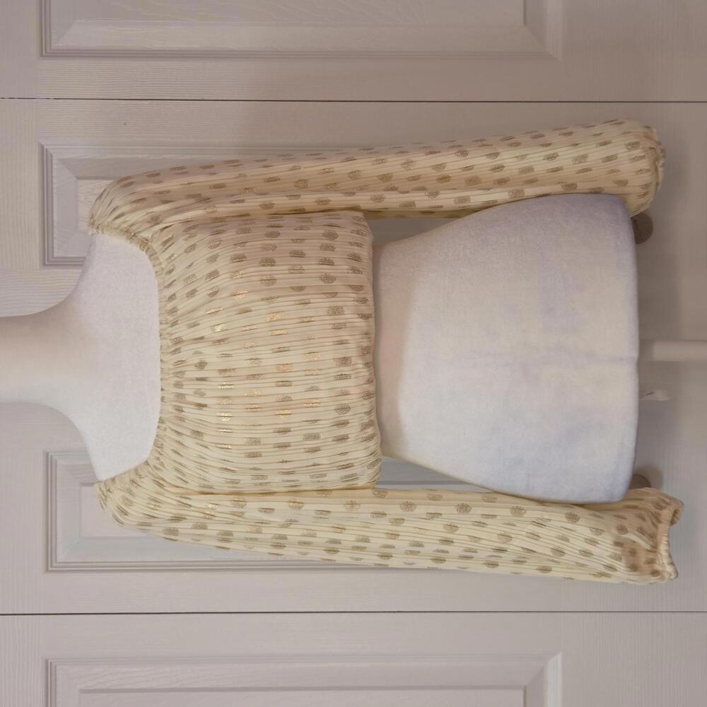Pleated Cream Gold Polka Dot Cropped Blouse Rachel Zoe Sz XXS Boho Vacation Top